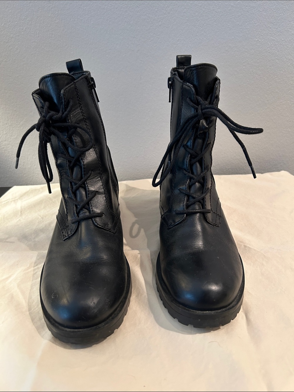 Aldo Black Lace-Up Platform Combat Boots